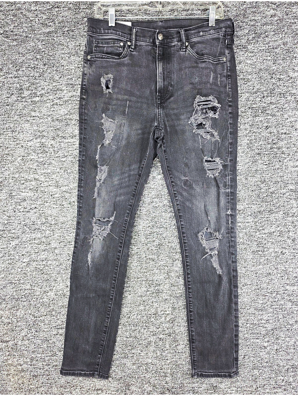 H&M Skinny Fit Gray Medium Wash Distressed Denim Jeans 5-Pocket Logo Men